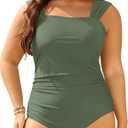 Aqua Eve Womens Plus Size One Piece Swimsuit Tummy Control Bathing Suit Vintage Swimwear (Green,XL)
