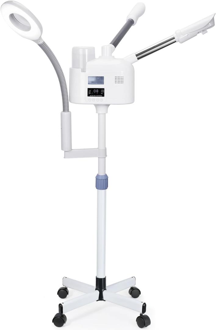 3 in 1 Facial Steamer,Professional Face Steamer with 5X Magnifying LED Lamp, Esthetician Steamer with Hot & Cold Mist, Facial Steamer Beauty Face Equipment Use at Home or Salon
