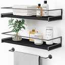 Forbena Black Floating Shelves for Bathroom Wall Set of 2, Kitchen Spice Rack Wall Mount, Modern Wood Hanging Wall Shelves for Bedroom Organizer, Restroom Pantry Closet Storage (Grey-Black)