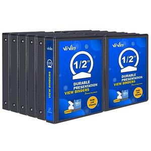 3 Ring Binder 1/2 Inch, ViVin Sturdy 0.5"-Round Ring Binder with 2 Interior Pockets, Clear View Cover, PVC-Free, Fits 100 Sheets of 8.5'' x 11'' Paper, Office Home School (12 Pack, Black)