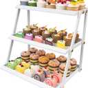 WWN Stainless Steel 3 Tier Cupcake Stand with Pink Coating - Elegant Dessert Tower- Cookie Tray Rack- Tea Party Serving Platter- Easy Assembly Pink Cake Stand for Wedding Baby Shower (crisp white)