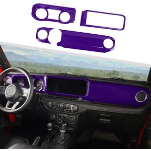 Jimen Fit for Jeep Wrangler JL JLU & Gladiator JT 2024-2025, 4PCS Center Console Dash Trim & Dashboard Cover Navigation Panel Interior Overlay (Purple)