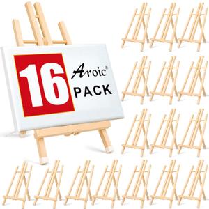 16 Pack 15 Inch Wood Easels, Easel Stand for Painting Canvases, Art, and Crafts, Tripod, Painting Party Easel, Kids Student Tabletop Easels for Painting, Portable Canvas Photo Picture Sign Holder