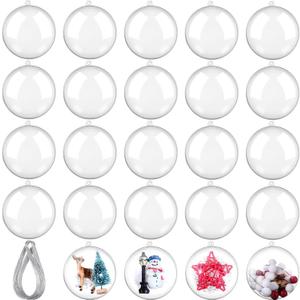 Sratte 24 Pcs Christmas Fillable Ornaments Ball Clear Plastic Ornaments DIY Craft Ball for Christmas Wedding Xmas Holiday Party Tree Decor Home(Clear, 3.15 Inch)