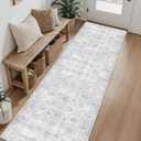 Hallway Runner Rug 2x8 Washable Area Rugs, Vintage Floral Rug Soft Non Slip Stain Resistant Boho Floor Carpet Runners for Hallways Entryway Laundry Room Kitchen Bathroom, and Bedroom Grey