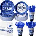 Graduation Party Supplies Congrats Grad Plates and Napkins Set Serve 50, Disposable Tableware Paper Plates Napkins Cups Knives Spoons Forks Straws for Class of 2026 Graduation Party Decorations (Blue)