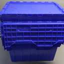 Akro-Mils 39170 Industrial Plastic Storage Tote with Hinged Attached Lid, (21-Inch L by 15-Inch W by 17-Inch H), Blue, (3-Pack)