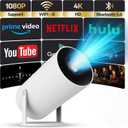 Upgraded Projector with WiFI 6 and Bluetooth Mini Portable Smart Video Theater 4K HD 1080P Outdoor Screen Movie Home TV Android Monitor PC Games 180 Rotatable Compatible for Laptop Tablet Computer