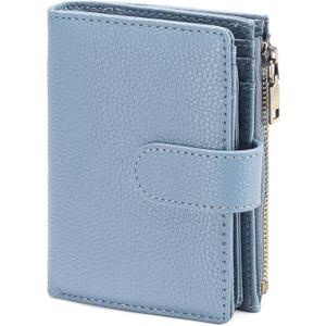 GAEKEAO Small Wallets for Women Leather RFID Blocking Bifold Zipper Pocket Wallet Card Case Purse with ID Window (Type 1 Lychee Blue02)