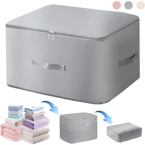 Ultra Space Saving Self Compression Organizer, Heavy Duty Moving Bags, Storage Tote for Space Saving, Self Compression Moving Large Capacity Organizer Bag for Comforters (Grey, XL (54 * 42 * 60CM))