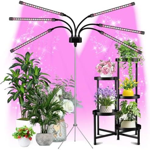 Grow Lights for Indoor Plants, LED Grow Light Stand, Red White Full Spectrum Plant Lamp with Adjustable Tripod, Gooseneck, Suitable for Flowers Vegetables (Type B)