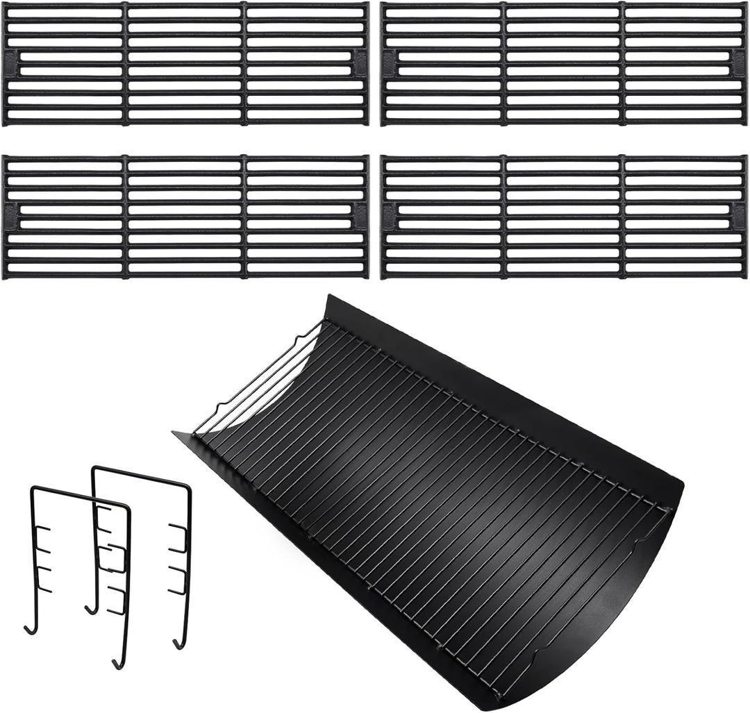 Hiorucet 27 Inches Ash Pan Drip Pan and Grill Grates for Char-Griller 2121 2828 1224 2929 2222 2727 1324 E1224 Charcoal Grills, 27" Charcoal Grill Pan with 2Pcs Fire Grate Hanger for Char Griller 2121