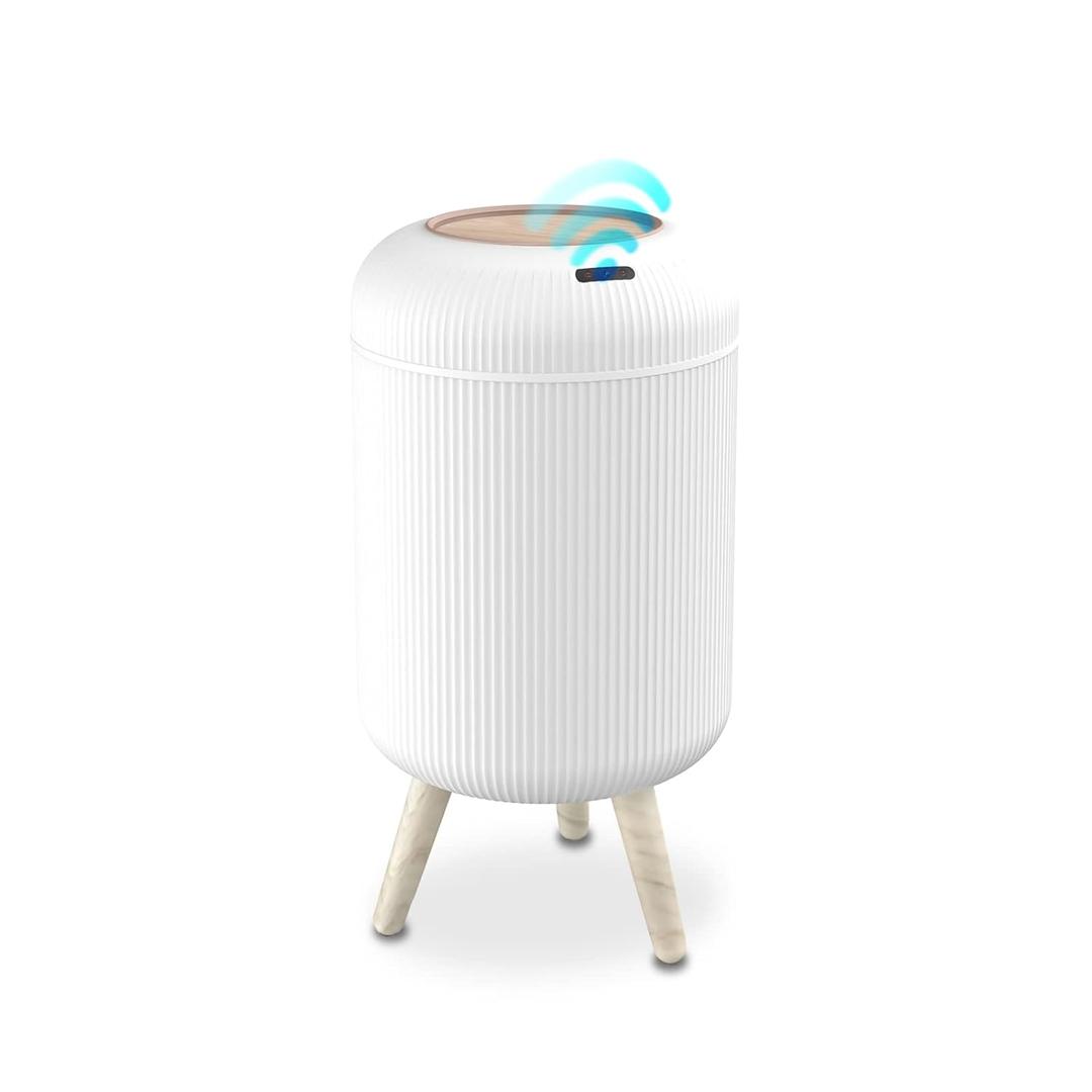 Motion Sensor Modern Office Trash Can, Touchless Round Nordic Trash Can, Motion Sensor Waterproof Garbage Can for Bathroom, Bedroom, 3 Gallon, White