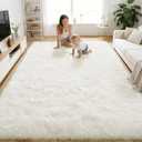 OLANLY Area Rugs for Living Room Bedroom, Machine Washable 4x5.9 ft Soft Fluffy Shaggy Bedside Rug, Indoor Floor Carpet for Kids Girls and Boys, Dorms, Nursery Rooms, Home Decor Aesthetic, Ivory