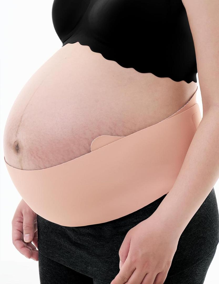 Momcozy Belly Bands for Pregnant Women, One-Piece & Portable Pregnancy Belly Band with Ergonest Back Support & Breathable Fabric  Adjustable Maternity Belt for Small/Round/High-Carrying Belly (X-Large, Oyster Pink)