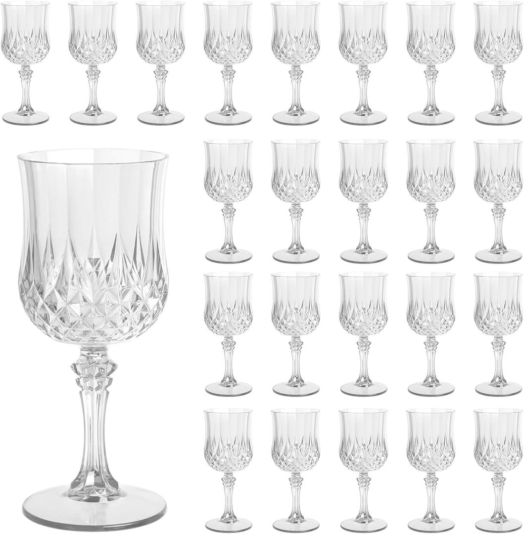 Plastic Wine Glasses Set of 24, 7.7 oz Reusable Plastic Goblets, Hard Plastic Stemware for Wedding, Party, Events, Elegant Shatterproof Drinking Glasses, Clear