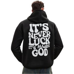 SOLY HUX Hoodies for Men Letter Graphic Sweatshirt Drawstring Long Sleeve Casual Pullover Tops (Black, XXL)