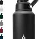 BJPKPK 64 oz Insulated Water Bottle, Dishwasher Safe Half Gallon Water Bottle with Ergonomic Handle, BPA Free Leak Proof Water Jug for Sports, Metal Jug with Anti-slip Bottom, Black