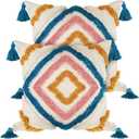 Moukeren 2 Pcs Bohemian Throw Pillow Covers 18 x 18 Inches Woven Tufted Cushion Covers with Tassel Diamond Throw Cushion Cases for Bed Couch Sofa Living Room Bedroom, No Pillow Insert(Fresh)