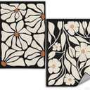 WFSM Boho Floral Kitchen Towels Set of 2- Black Floral Hand Towels, Beige Dish Towels, Decorative Kitchen Towels, Botanical Decorative Kitchen Towels, Boho Hand Towels for Bathroom, 1624 Inches