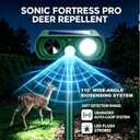 4Pack Sonic Fortress Pro Deer Repellent Devices Cat Squirrel Rabbit Raccoon Fox Deterrent Solar Ultrasonic Animal Repellent Outdoor with Motion Activated Strobe Light for Yard Garden Lawn Protection
