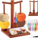 Yarn Holder for Crocheting and Knitting, 2-Spindles Magnetic Wooden Yarn Spinner Spool Rack with Phone Stand and Crochet Accessories Storage Cylinder, Gifts for Crochet Lovers(Color:Brown)