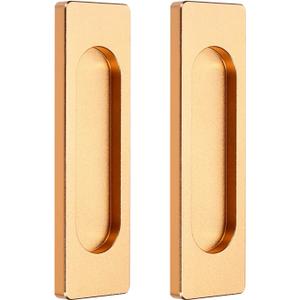 Uxcell 2Pcs Self-Stick Sliding Door Pulls, 4 Inch Aluminum Alloy Recessed Finger Flush Pulls Rectangle Sliding Door Handles for Glass Doors Windows Drawers Dressers Cabinets, Matte Gold