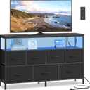 SONGMICS BELLAH Collection - Dresser for Bedroom with App-Controlled LED Lights and Charging Station, Chest of Drawers, TV Stand, 7 Drawers, Shelf, Modern, Ink Black ULGS733BH02S
