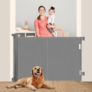 Upgraded 59" Retractable Baby Gates with Reinforced Strip Design to Prevent Crawling Through, 42" Extra Tall Retractable Gates, 5 FT Retractable Dog Gate for Stairs, Doorways, Hallways (Gray)