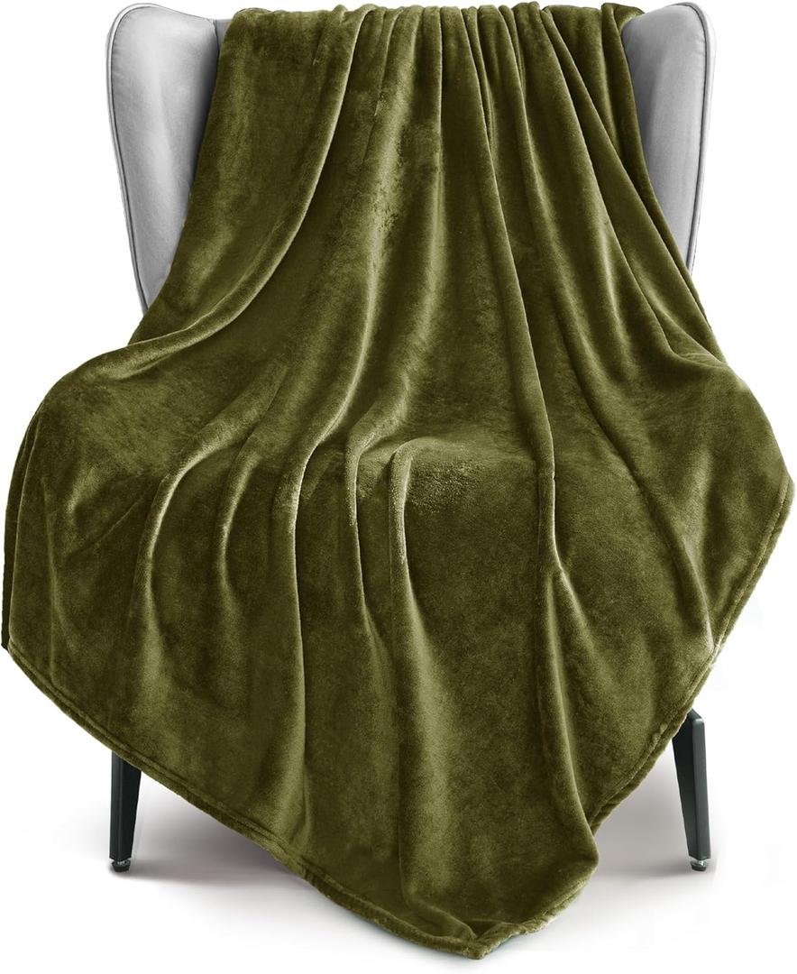 Exclusivo Mezcla Extra Large Fleece Throw Blanket for Couch, Sofa, 300GSM Super Soft and Warm Blankets, Olive Green Throw All Season Use, Cozy, Plush, Lightweight, 50"x70" (Throw XL (50"x70"), Olive Green)