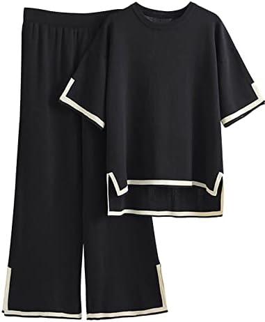 Tanming Sweater Sets Women 2 Piece Lounge Sets Short Sleeve Knit Pullover Tops Wide Leg Pants, XL