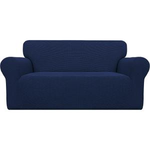 Easy-Going Stretch Loveseat Slipcover 1-Piece Sofa Cover Furniture Protector Couch Soft with Elastic Bottom for Kids Polyester Spandex Jacquard Fabric Small Checks (Loveseat, Navy)