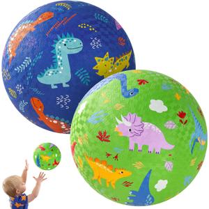 PlayZap 2 Pack Playground Balls for Toddlers, Dinosaur Kickballs for Kids 3-12, 8.5" Rubber Bouncy Balls with Pump, Indoor & Outdoor Dodgeball Toys for Boys & Girls Gifts (Green+blue Dinosaur)