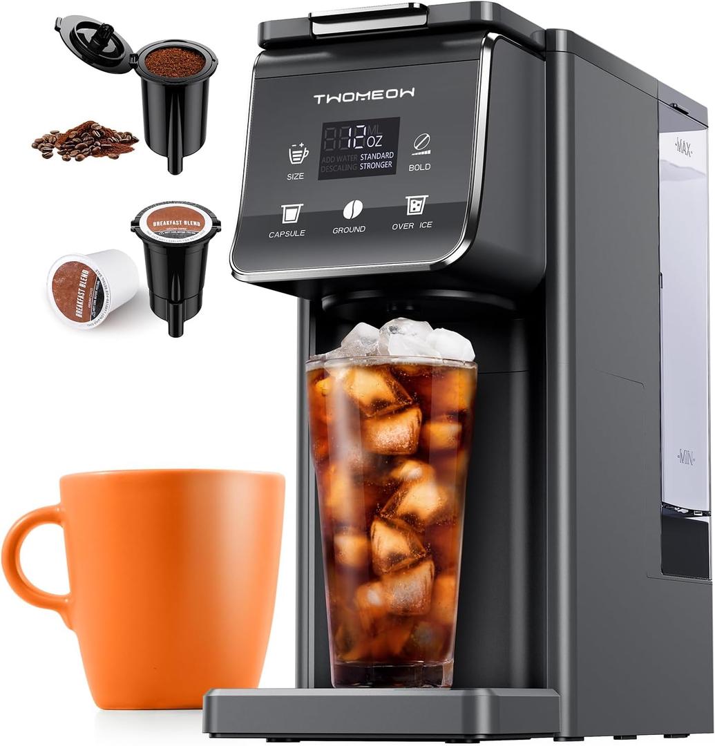 K Cup Coffee Maker With Bold Setting, Single Serve Hot & Iced Coffee Maker for K-Cup and Grounds, 52 Oz Removable Water Tank, 6 to 14oz Brew Size, Pod Coffee Machine With Reusable Filter, Gray