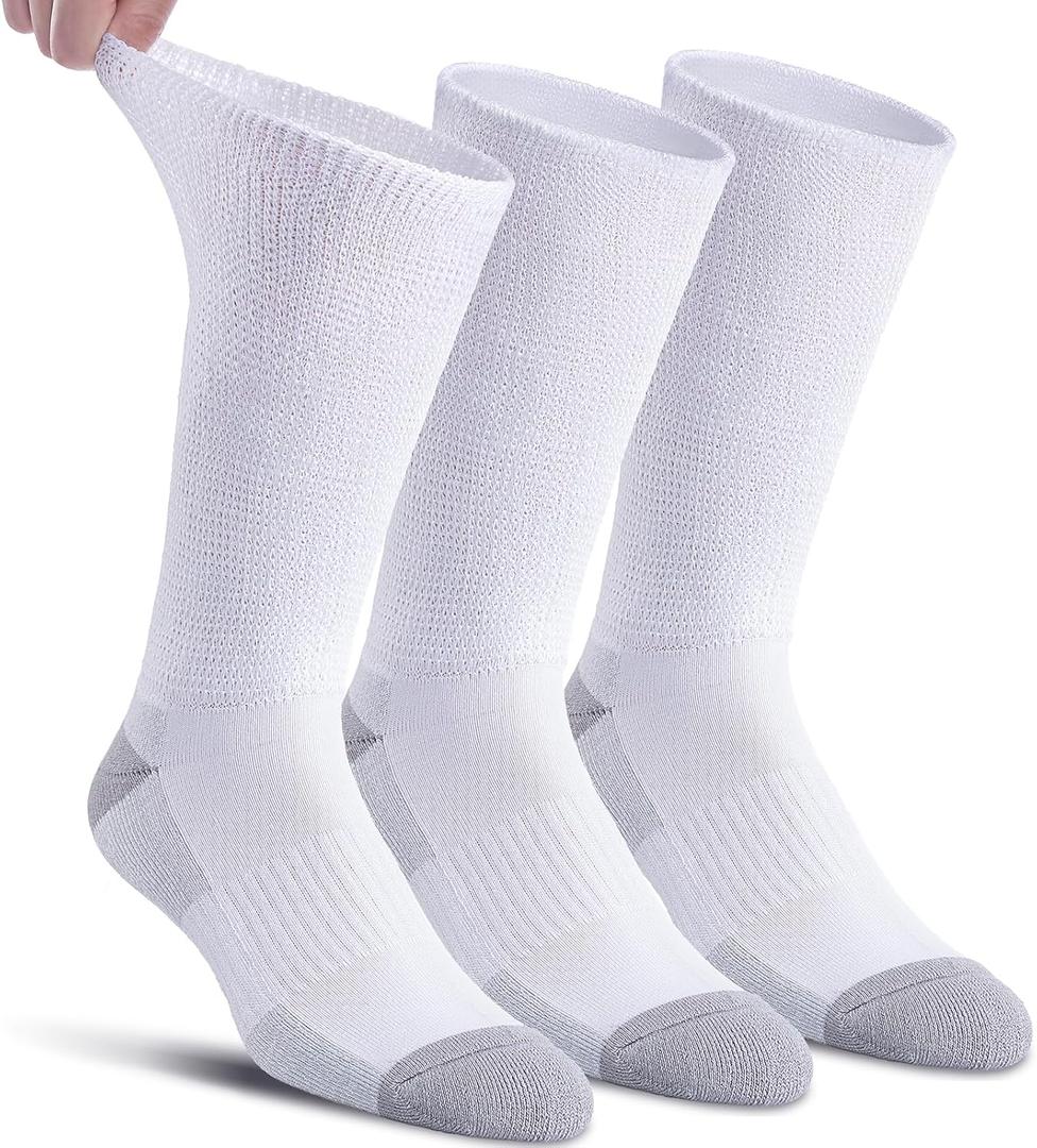Diabetic Socks for Men & Women  Viscose from Bamboo Crew Socks, Non-Binding, Cushioned Athletic for Sensitive Feet, 3 Pairs (Large)