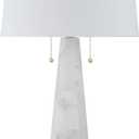 Signature Design by Ashley Laurellen Contemporary Table Lamp with 2 Sockets and Pull Chain Switch, Fabric Shade, Resin and Alabaster, 23.25" High, White