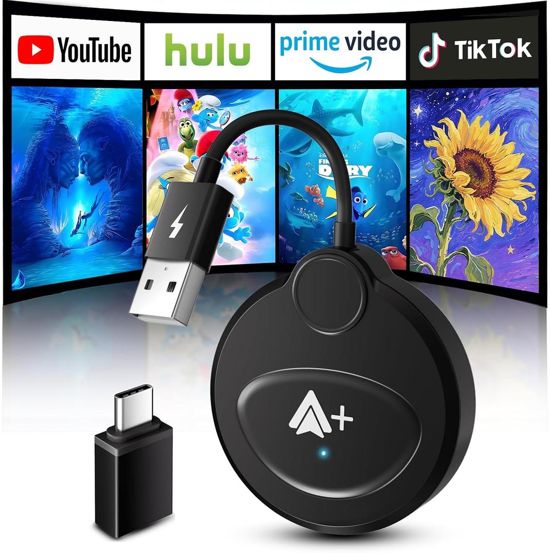 Android Auto Wireless Adapter Built-in YouTube TikTok Hulu and More, Watch Video Without WiFi or Bluetooth, SmartBox Support Download Your Favorite APP, Fit for OEM Wired Android Auto Cars