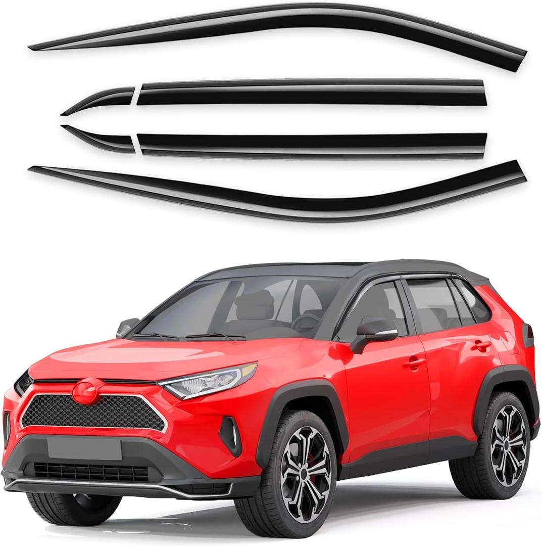 Tape-On 6pcs Rain Guards Window Visors Fit for Toyota RAV4 2019 2020 2021 2022 2023 2024 2025, Low-Profile Window Deflectors for RAV 4, Out-Channel Vent Shades Smoked
