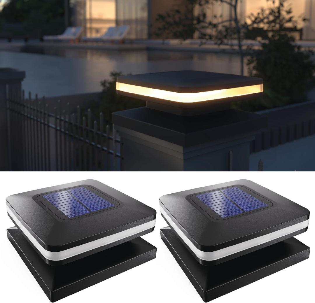 Sunco Solar Post Lights, Outdoor Dusk to Dawn Black Square Solar Powered Landscape Lights for Yard Garden Lawn, 2W, 120 LM, 2CCT: 2700K, 4000K, 2 Brightness Levels: Low 50%, High 100% 2 Pack