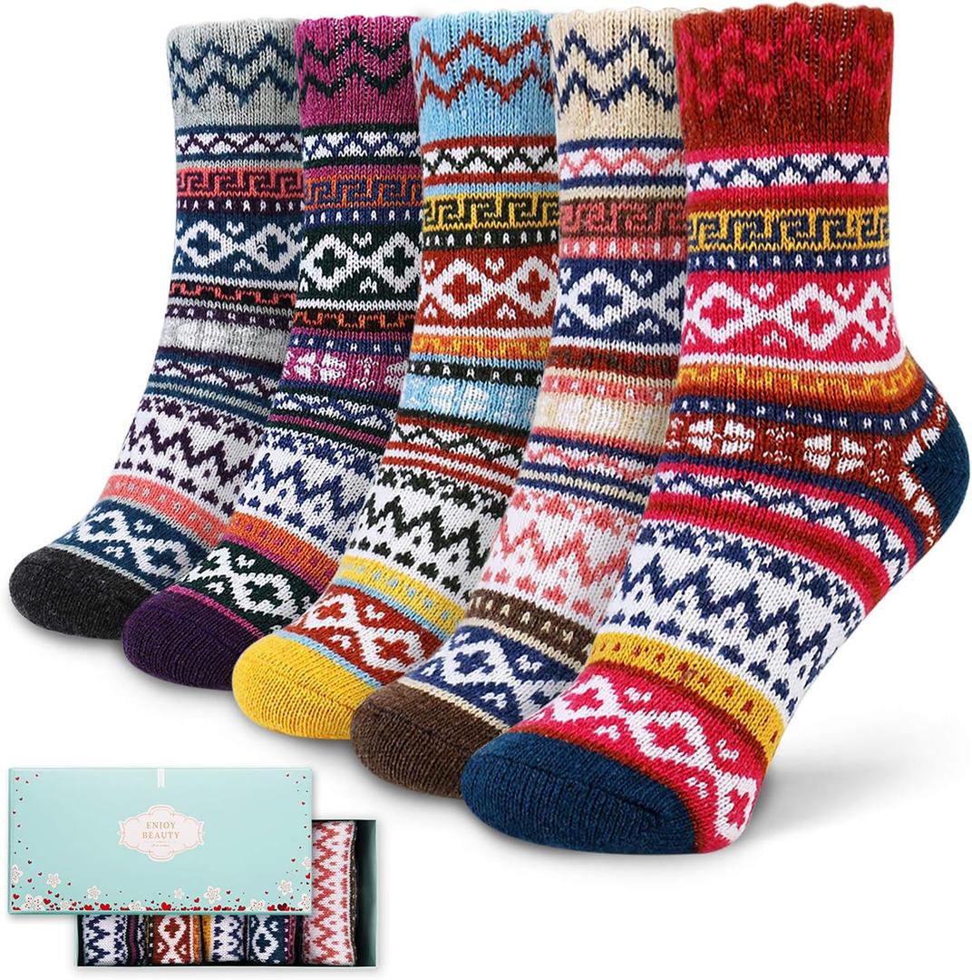 ICEIVY Socks Women, Soft Knit Wool Winter Thick Warm Cabin Fuzzy Crew Women' Socks 5 Pack (Multicolor-2)