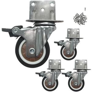 Htudcoue 3 Pcs 2 Inch L-Shape Plate Swivel Caster (4 casters Load Capacity 600 lbs) with Brake Caster for Furniture, Appliances, Cribs, Workbenches, Etc