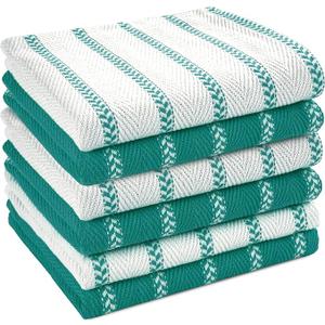 LANE LINEN Premium Cotton Kitchen Dish Towels - 6 Pack Soft Absorbent Dish Cloths, Multi Purpose Cleaning Cloths, 12"x12", Reusable Kitchen Rags - Peacock Blue - Herringbone
