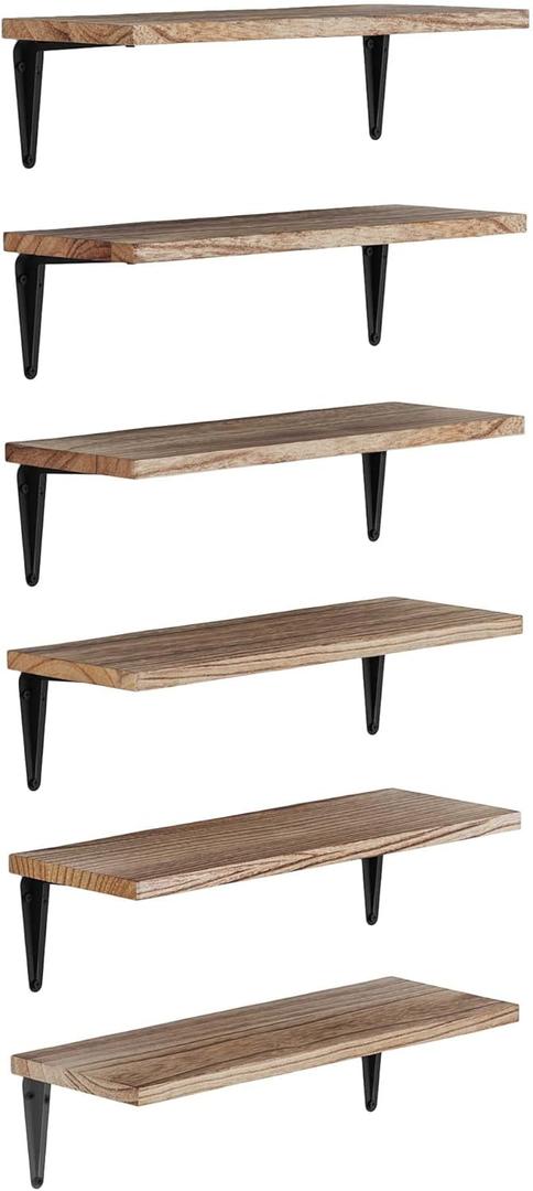 Wallniture Arras Floating Shelves for Wall, 17"x6" Wall Bookshelves & Storage Shelves Living Room Decor, Bedroom, Home Office Organization Burnt Finish Set of 6