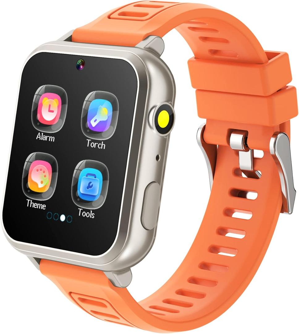 Kids Smart Watch for Boys Girls 6-12 with Pedometer Audio Book Camera Music Player Present Birthday Christmas (Silver Frame Orange)