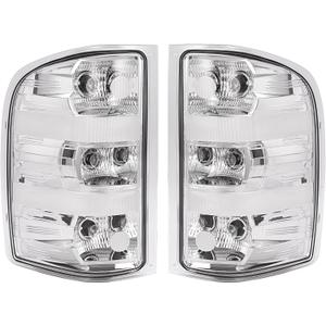 KUAFU Tail Light Lamp Pair Compatible with 2007-2014 Chevy Chevrolet Silverado 1500 2500 HD 3500 HD & 2007-2009 GMC Sierra 3500 HD Driver Side & Passenger Side Clear Lens+Chrome Housing