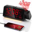 Projection Alarm Clock for Bedroom,Digital Clock with 350 Rotatable Projector,5-Level Dimmer,Dual Alarm with Weekday/Weekend Mode,Adjustable Volume,Temp,Humidity,Calendar,Snooze,12/24H,Night Light, Small
