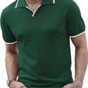 Men's Summer Knit Polo Short Sleeve V-Neck Collared Golf Shirt (Black)