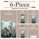 6 Piece Bathroom Accessories Set Sea Turtle Adventure Whimsical Kelp Forest Storybook Art Trash can Toilet Brush Holder Toothbrush Holder Toothbrush Cup Soap Dispenser Soap Dish for Home
