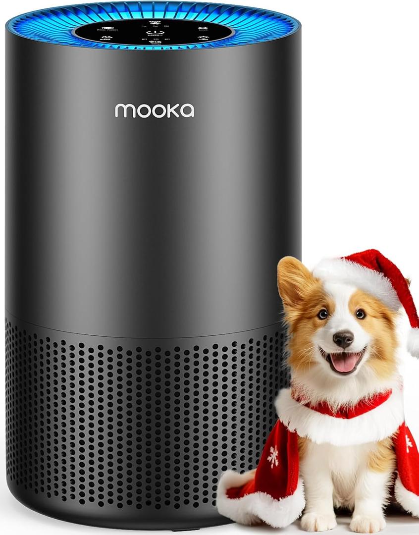Air Purifiers for Home Large Room Pets Up to 1300 Sq Ft, MOOKA H13 True HEPA Air Purifier Cleaner with 360 Air Inlet, Fragrance, 13dB Air Purifier for Bedroom Wildfire Smoke Pet Dust Pollen (Black)