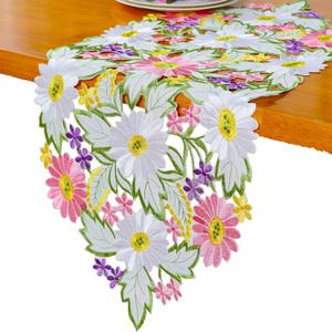 Spring Daisy Table Runners Embroidered Flowery Table Linen for Home Decoration 13 X 34 Inch